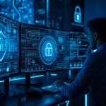 Lucid_Origin_A_futuristic_cyber_defense_control_room_with_glow_1