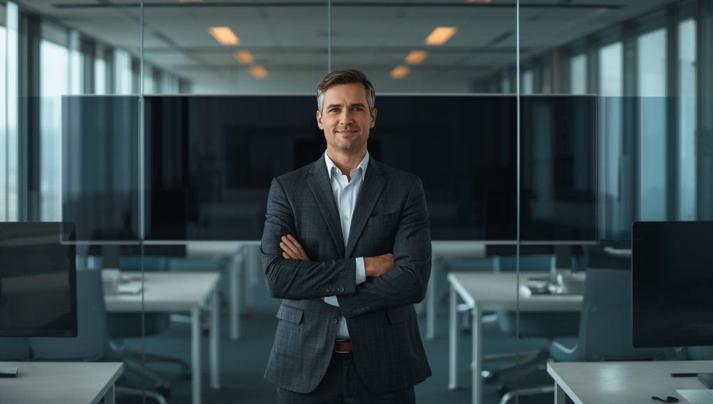 Lucid_Origin_A_confident_business_executive_standing_calmly_in_2