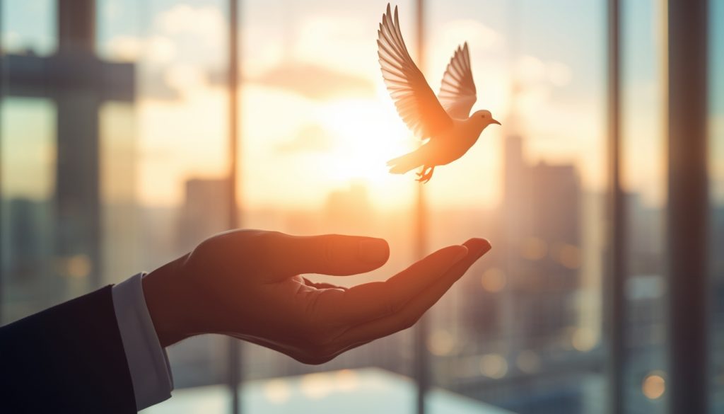 lucid-origin_A_business_leader’s_hands_gently_releasing_a_bird_into_flight_symbolizing_trus-1