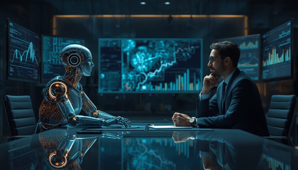 lucid-origin_Professional_cinematic_business_scene_showing_one_advanced_AI_assistant_interact-0